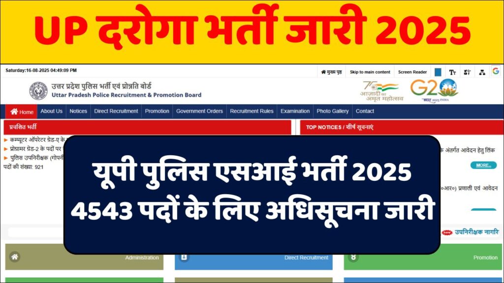 UP Police SI Vacancy 2025 Apply Online