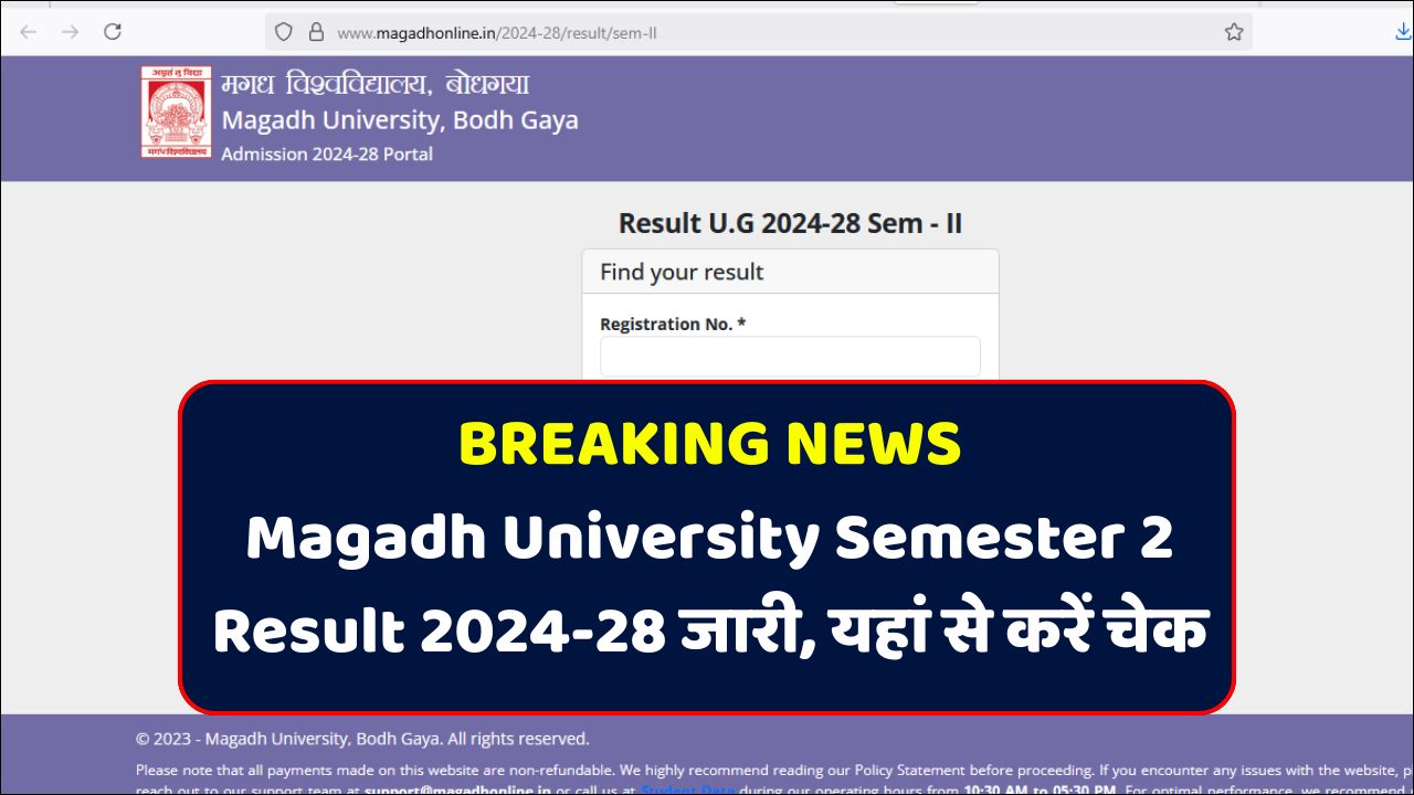 Magadh University Semester 2 Result 2024-28