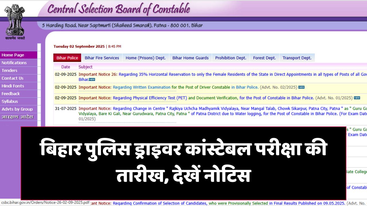 Bihar Police Driver Exam Date 2025